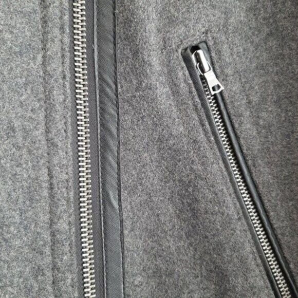 GAP Short Moto Coat Jacket Wool Blend Grey Sz M - Picture 7 of 14